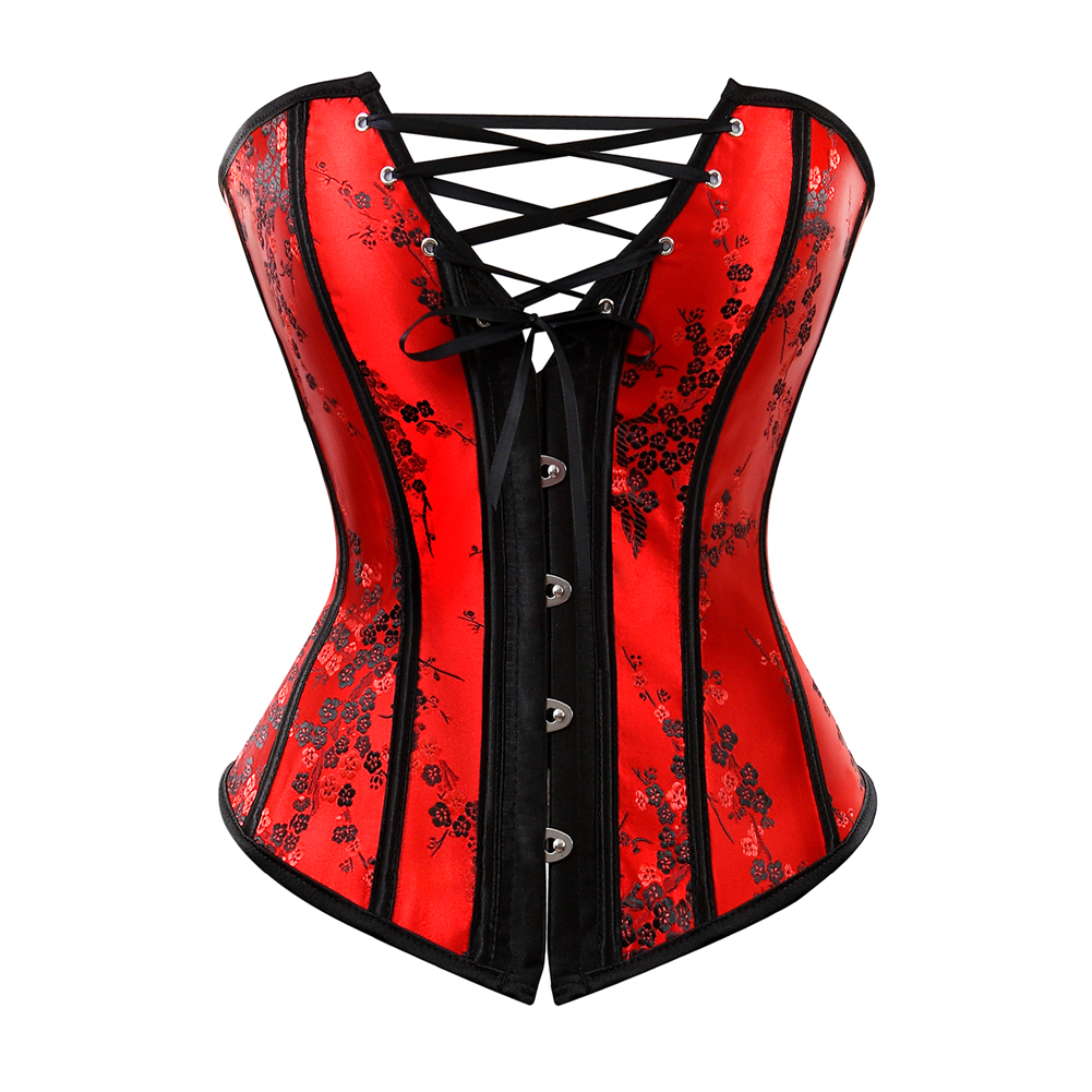 Red-Bustier Corset Femme Top Sexy Push-up Bodyshaper Slimming Padded Zip Tight Lace Corselet Clubwear Dance Carnival Party Costume