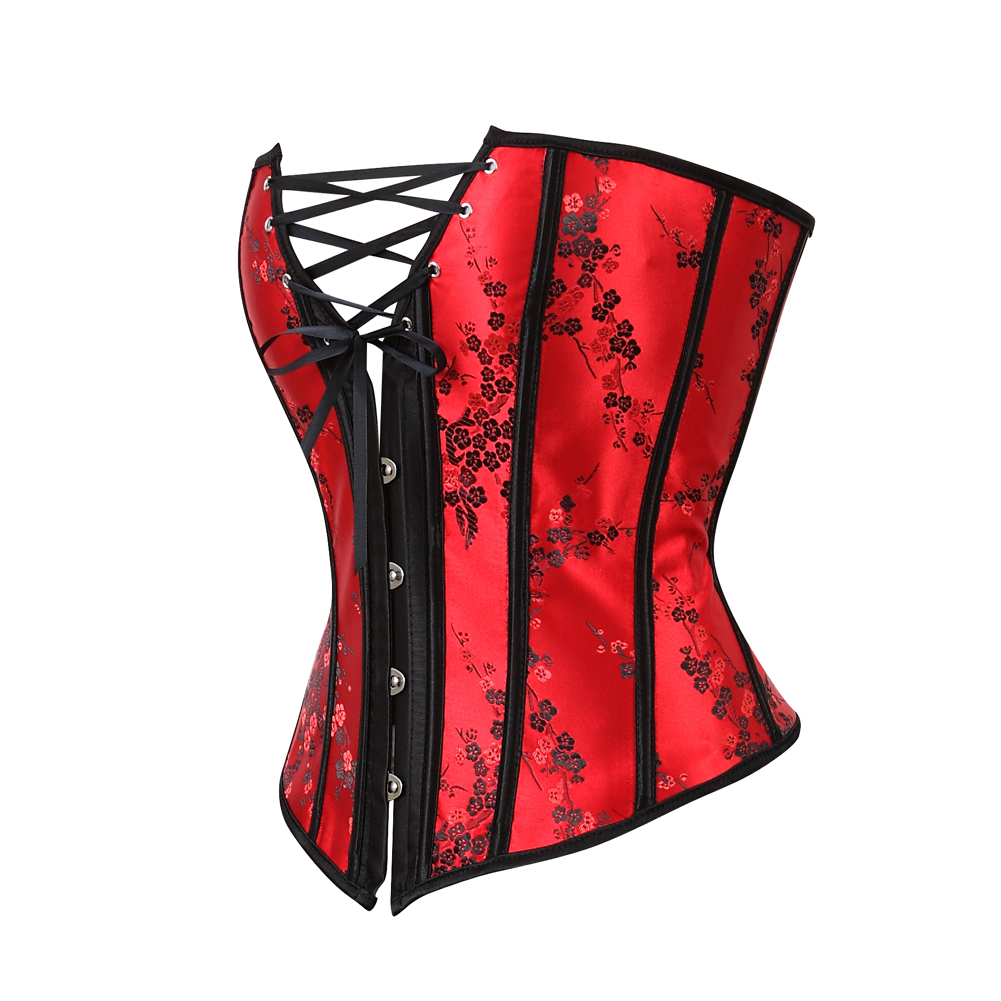 Red-Bustier Corset Femme Top Sexy Push-up Bodyshaper Slimming Padded Zip Tight Lace Corselet Clubwear Dance Carnival Party Costume