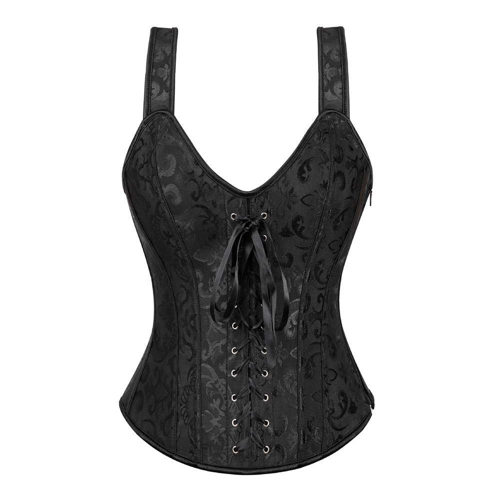 Black-Women's Corset Bustier Gothic Jacquard Shoulder Straps Tank Overbust Renaissance Gorset Top Push Up Holiday Party Club Dance