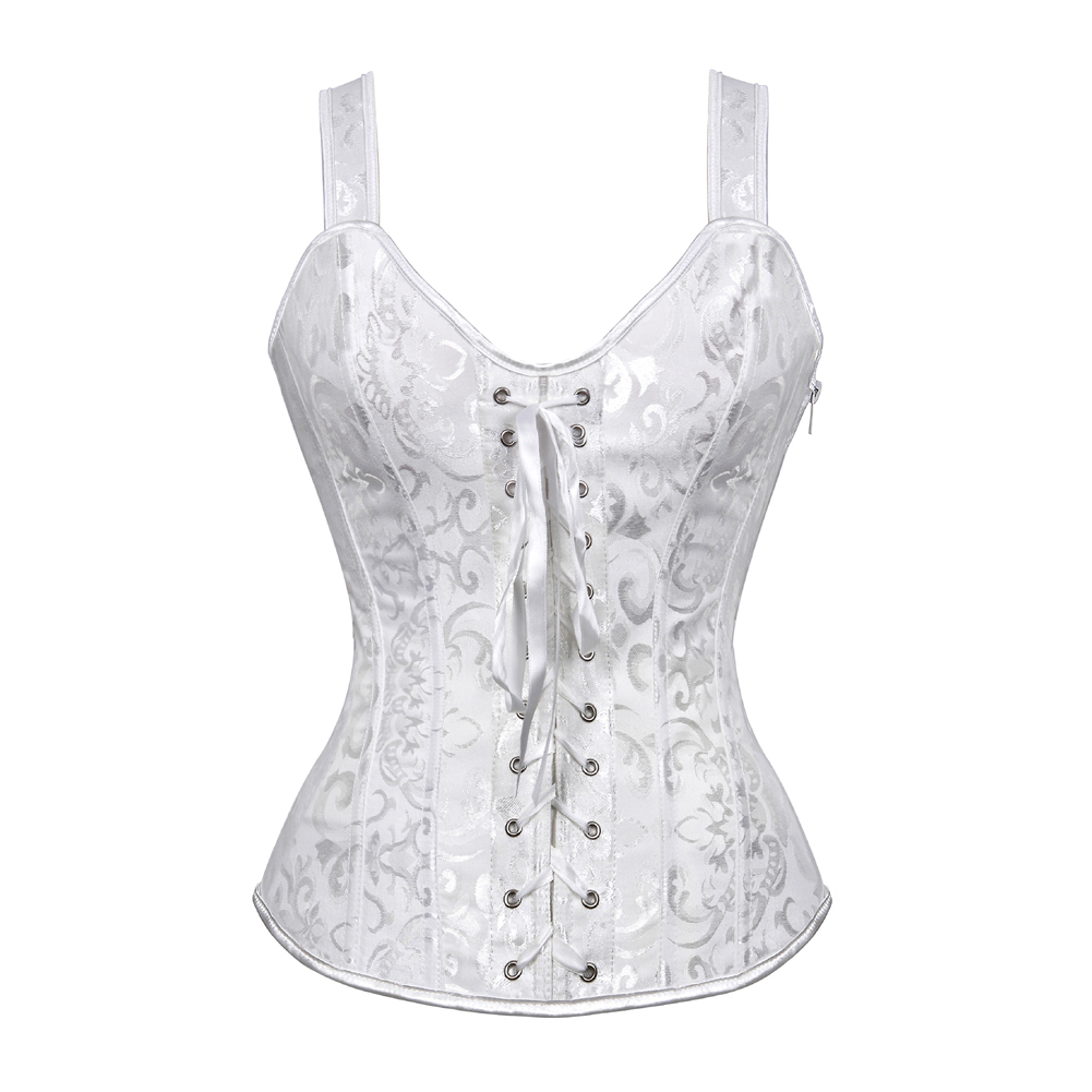 White-Women's Corset Bustier Gothic Jacquard Shoulder Straps Tank Overbust Renaissance Gorset Top Push Up Holiday Party Club Dance