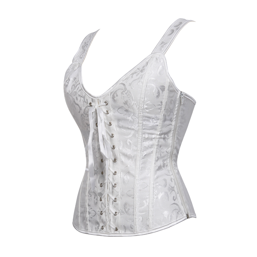 White-Women's Corset Bustier Gothic Jacquard Shoulder Straps Tank Overbust Renaissance Gorset Top Push Up Holiday Party Club Dance