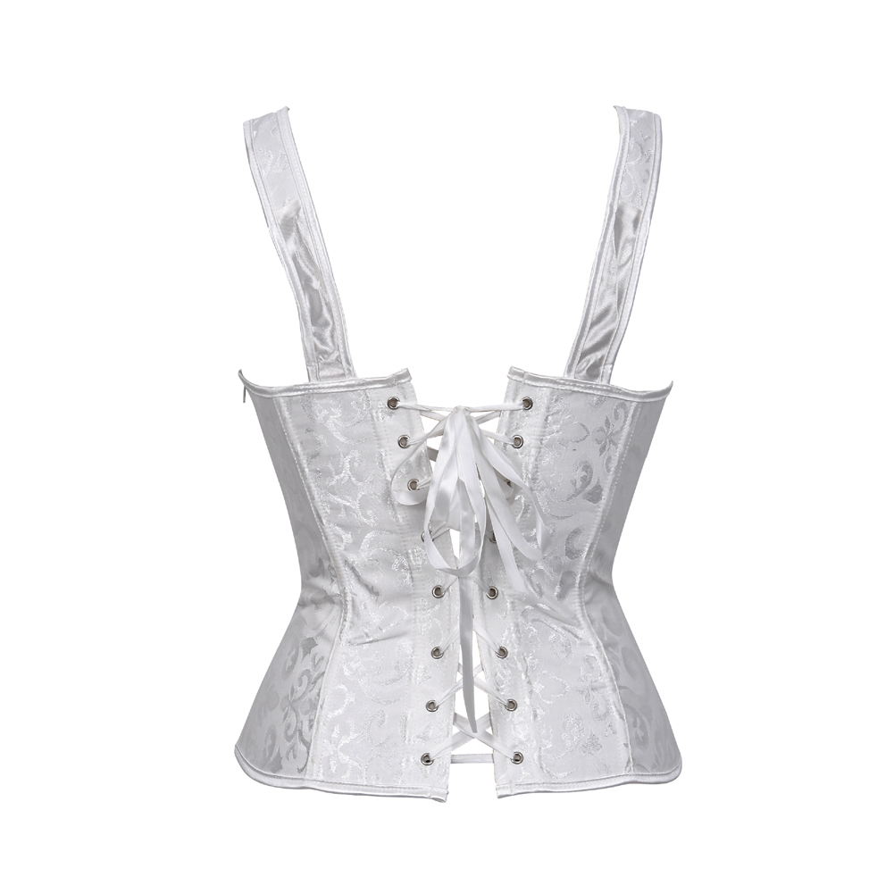 White-Women's Corset Bustier Gothic Jacquard Shoulder Straps Tank Overbust Renaissance Gorset Top Push Up Holiday Party Club Dance