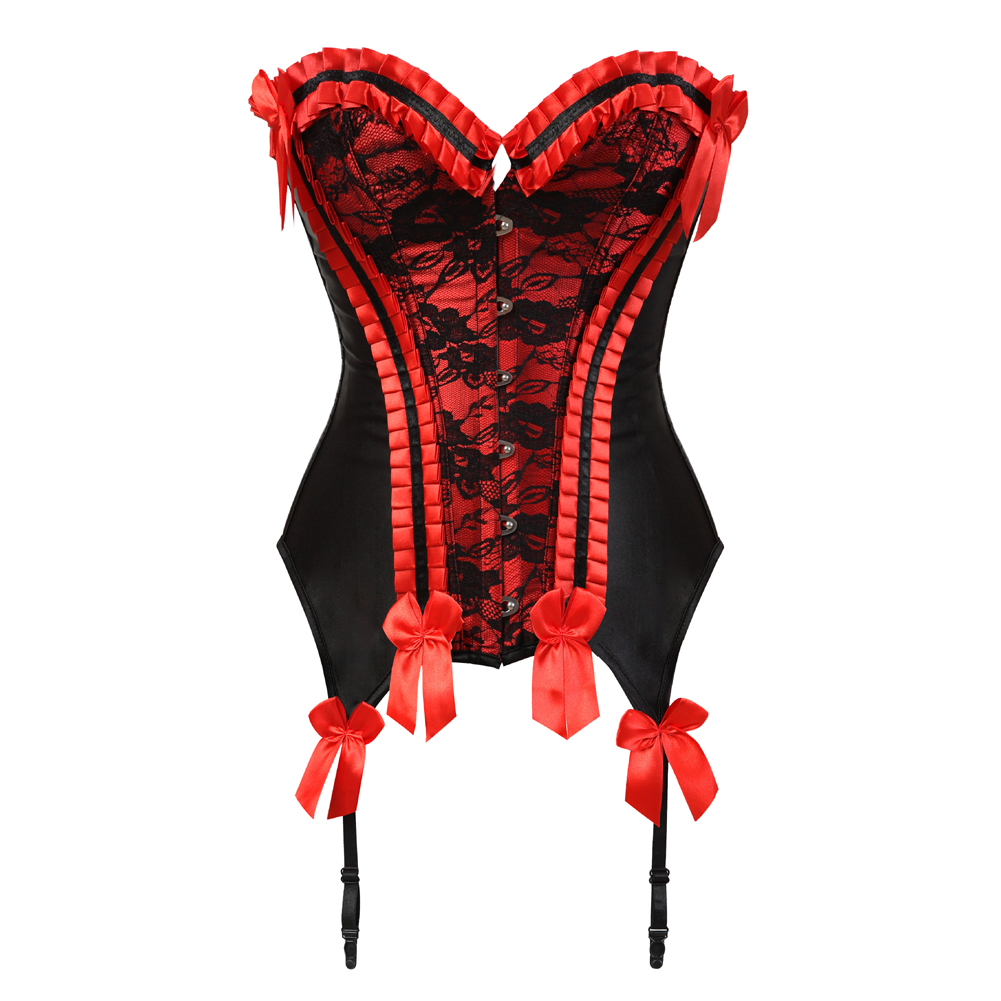 Red-Corsets Sexy Push Up Bustiers for Women Renaissance Embroidery Punk Rock Corselete Carnival Party Clubwear Femme Gothic