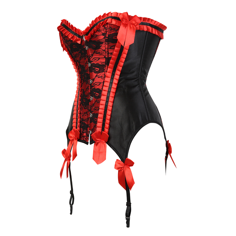 Red-Corsets Sexy Push Up Bustiers for Women Renaissance Embroidery Punk Rock Corselete Carnival Party Clubwear Femme Gothic