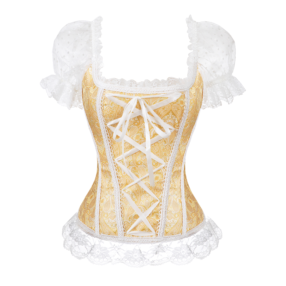 Gold-Corsets and Bustiers Women Sexy Goth Wide Strap Wedding Corselet Breathable Lace Trim Overbust Femme Top Holiday Party Clubwear