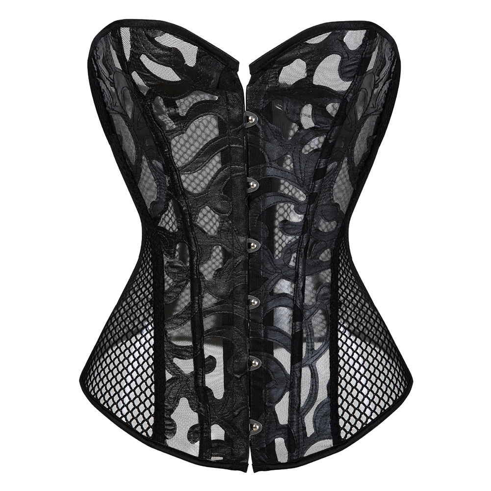 Black-Corsets Bustiers Sexy Breathable Mesh Bridal Wedding Gorset Top Holiday Party Clubwear See Through Push Up Boned Corselet Femme
