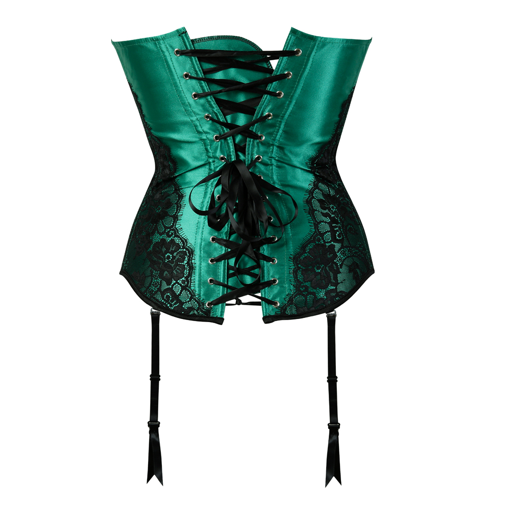 Green-Corsets and Bustiers for Women Gothic Classical Lace Overlay Corselete Sexy Overbust Strapless Satin Carnival Party Clubwear