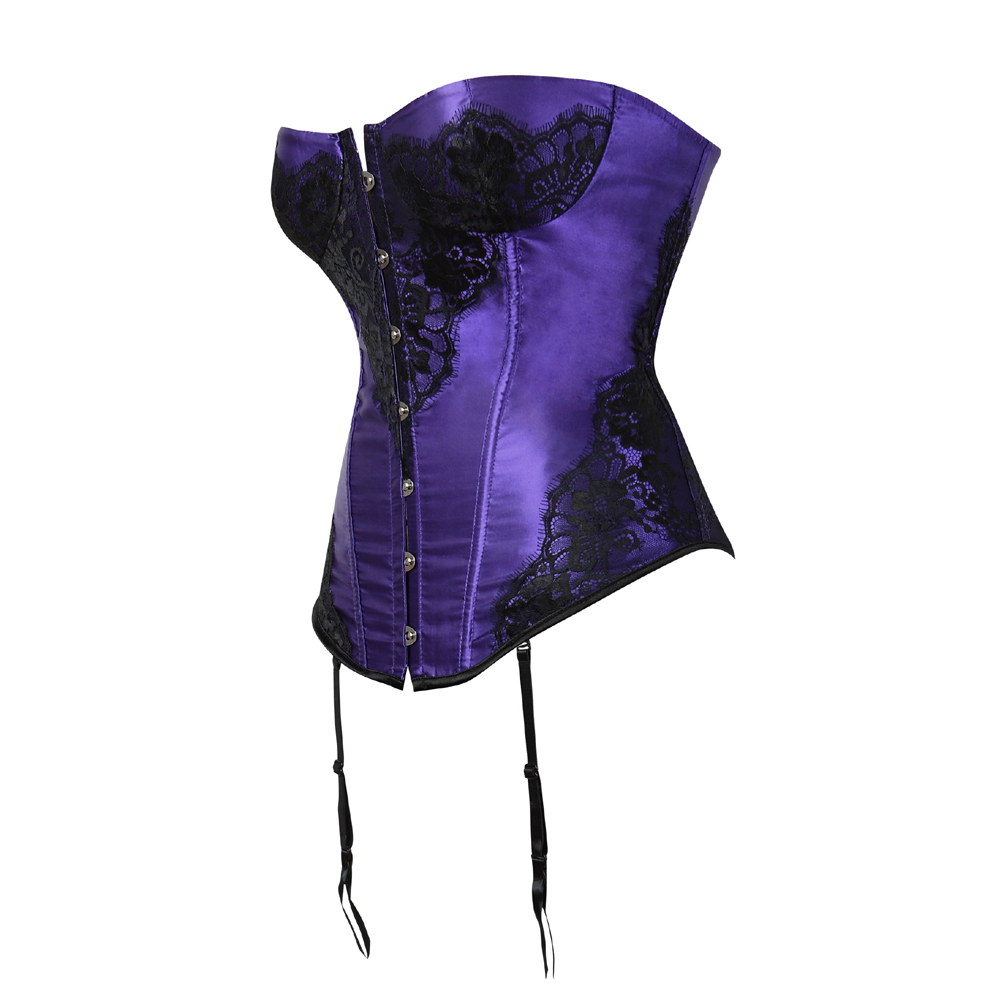 Purple-Corsets and Bustiers for Women Gothic Classical Lace Overlay Corselete Sexy Overbust Strapless Satin Carnival Party Clubwear