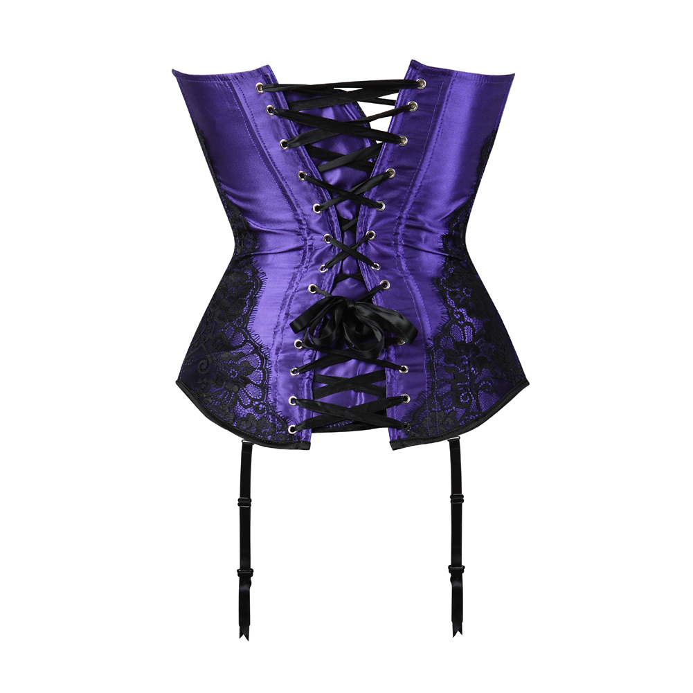 Purple-Corsets and Bustiers for Women Gothic Classical Lace Overlay Corselete Sexy Overbust Strapless Satin Carnival Party Clubwear