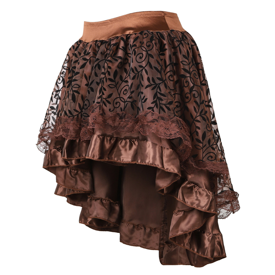 Brown-Steampunk Skirt for Corset Women Lace Pirate Sexy Skirts Party Clubwear Vintage Burlesque Bustier Costumes Accessories Plus Size