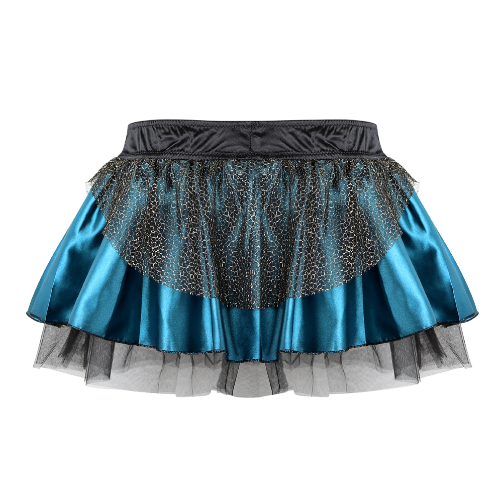 Blue-Steampunk Skirt for Corset Women Peacock Feather Satin Skirts Party Clubwear Vintage Burlesque Bustier Costumes Accessories Plus
