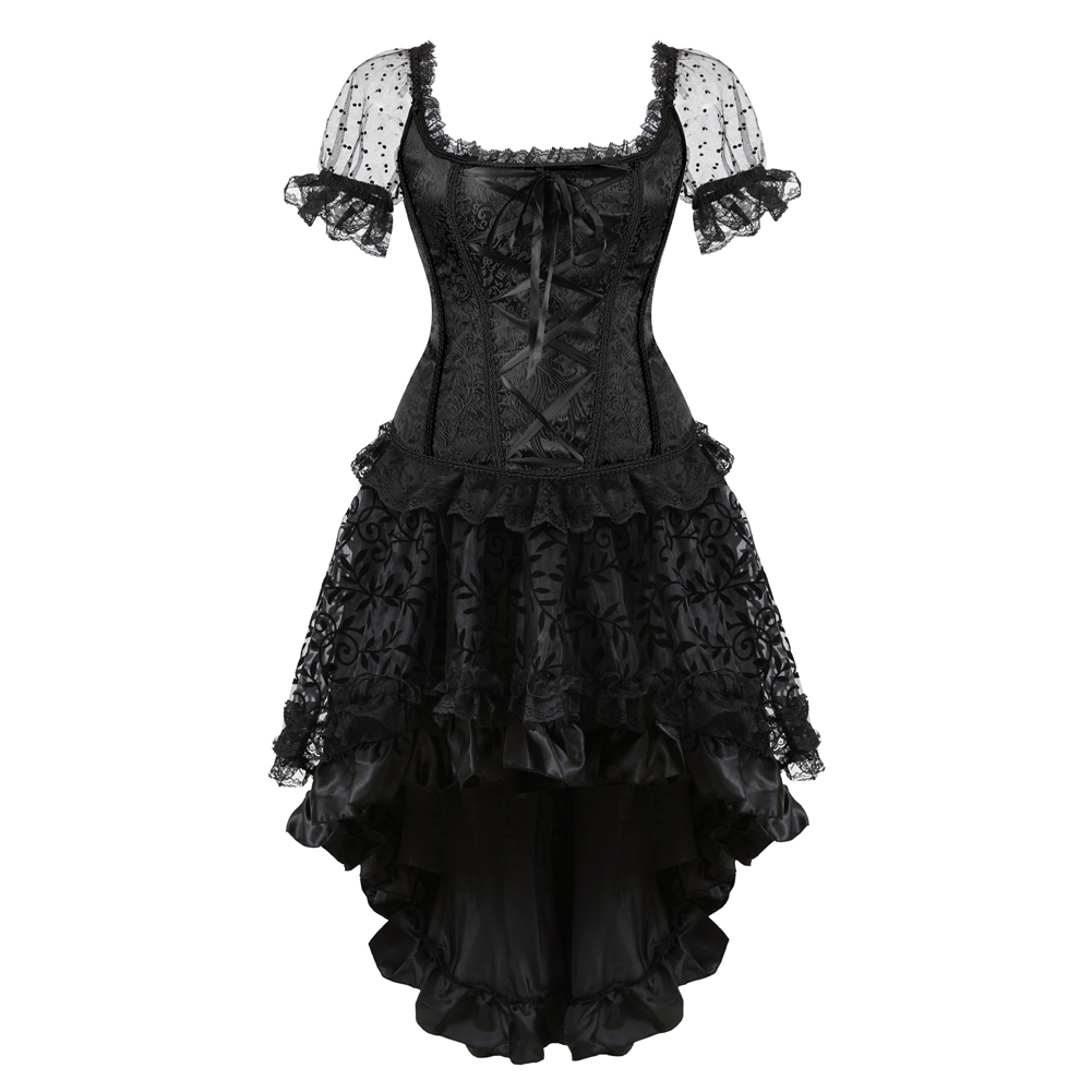 Corsets Dresss for Women Steampunk Gothic Push Up Corsetto Vintage Breathable Lace Bustier with Tutu Skirt Party Clubwear