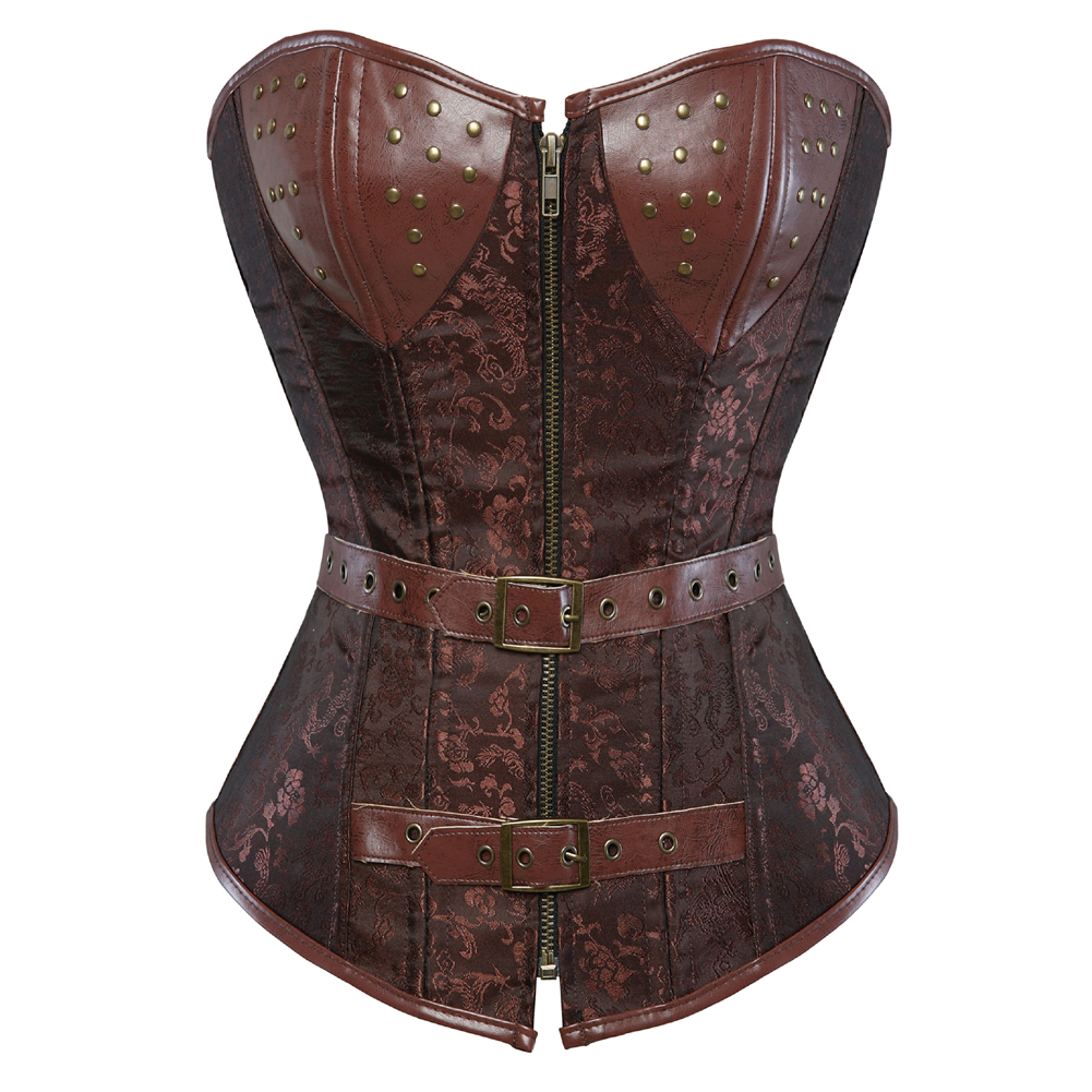 Corsets and Bustiers Women Steampunk Pirate Faux Leather Plus Size Overbust Embroidery Corselete Sexy Fiesta Party Clubwear