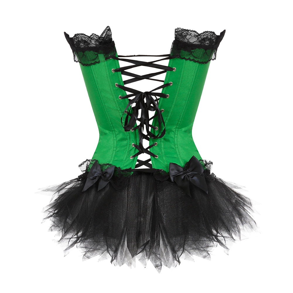 Green-Corset Bustier with Mini Tutu Skirt Gothic Slimming Plus Size Lace Overlay Korsage Dress Carnival for Women Party Club Night