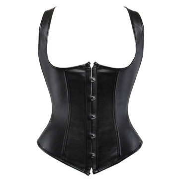 Grebrafan Plus Size Corsets Faux Leather Underbust Steel Boned Bustier Waist Cincher