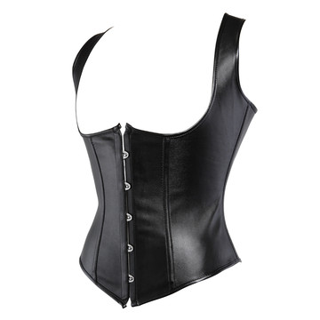 Grebrafan Plus Size Corsets Faux Leather Underbust Steel Boned Bustier Waist Cincher