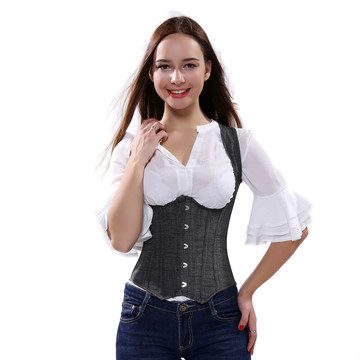 Grebrafan Women's Denim Underbust Bustier Lace up Boned Corsets Vest Plus Size