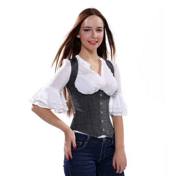 Grebrafan Women's Denim Underbust Bustier Lace up Boned Corsets Vest Plus Size