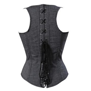 Grebrafan Women's Denim Underbust Bustier Lace up Boned Corsets Vest Plus Size