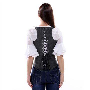 Grebrafan Women's Denim Underbust Bustier Lace up Boned Corsets Vest Plus Size