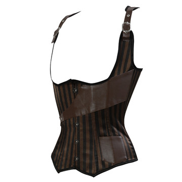 Grebrafan Tight Lace Vest Bustier Corset Top Striped Underbust Steampunk Brown