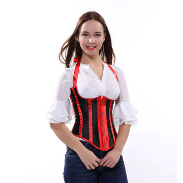 Grebrafan Corset Halter Striped Underbust Cupless Shaper Bustier