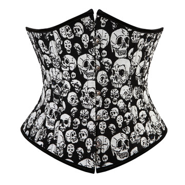 Grebrafan Gothic Bustier Punk Skull Boned Corsets Top Underbust Steampunk