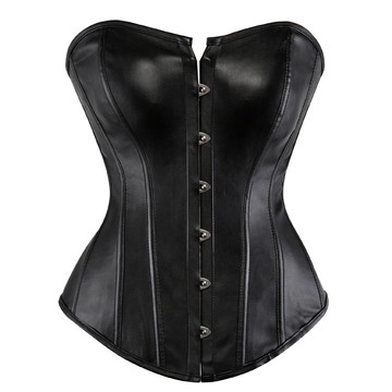 Grebrafan Gothic Corset Classic Faux Leather Boned Bustier Plus Size