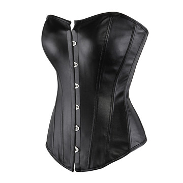 Grebrafan Gothic Corset Classic Faux Leather Boned Bustier Plus Size