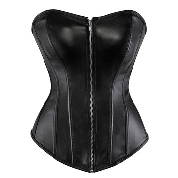 Grebrafan Faux Leather Corsets Plus Size Gothic Punk Zip Bustier