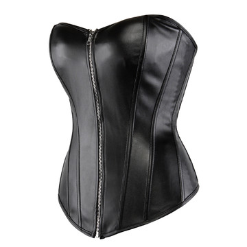 Grebrafan Faux Leather Corsets Plus Size Gothic Punk Zip Bustier