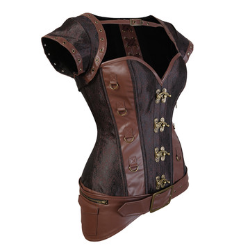 Grebrafan Steampunk Pirate Corset Vintage Retro Burlesque Bustier Vest Set