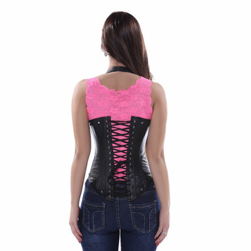 Grebrafan Steampunk Corsets Neck Halter Clubwear Underbust Faux Leather Steel Boned Bustier