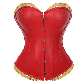 Grebrafan Leather Corset Overbust Bustier with Shorts Halloween Costume Women