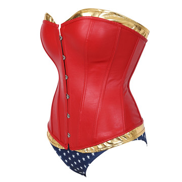 Grebrafan Leather Corset Overbust Bustier with Shorts Halloween Costume Women