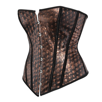 Grebrafan Steampunk Corset Faux Leather Boned Skull Clubwear Bustier