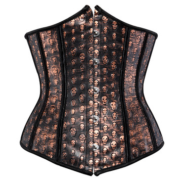 Grebrafan Steampunk Corset Bustier Skulls Faux Leather Underbust Clubwear