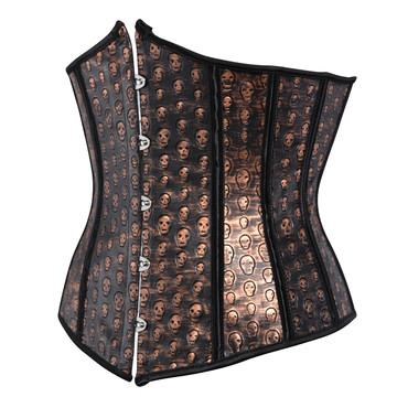 Grebrafan Steampunk Corset Bustier Skulls Faux Leather Underbust Clubwear