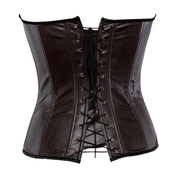 Grebrafan Steampunk Overbust Corset Faux Leather Bustier Clubwear Strap Women