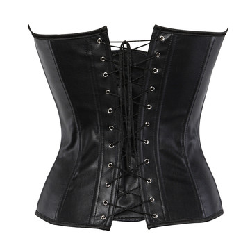 Grebrafan Steampunk Overbust Corset Faux Leather Bustier Clubwear Strap Women