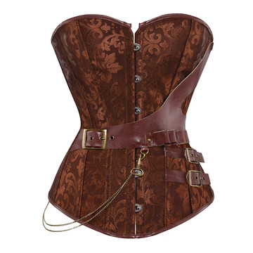 Grebrafan Steampunk Corset Brown Leather Bustier Plus Size