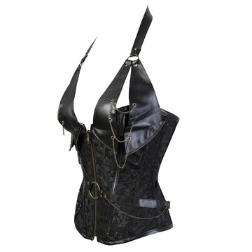 Grebrafan Steampunk Corset for Women Plus Size Faux Leather Bustier