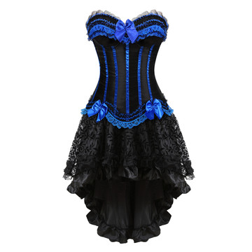 Corset Dress for Women Steampunk Gothic Striped Corselet Plus Size Push Up Bustier with Tutu Skirt Carnival Party Clubwear