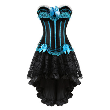 Corset Dress for Women Steampunk Gothic Striped Corselet Plus Size Push Up Bustier with Tutu Skirt Carnival Party Clubwear