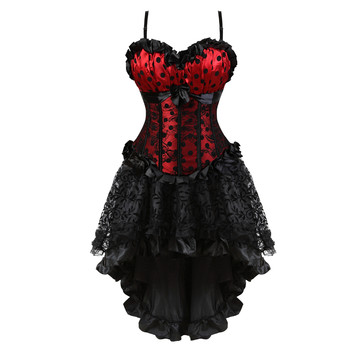 Corsets Dresss for Women Steampunk Gothic Padded Korsage Sexy Strap Polka DOTS Bustier with Tutu Skirt Party Clubwear Plus Size
