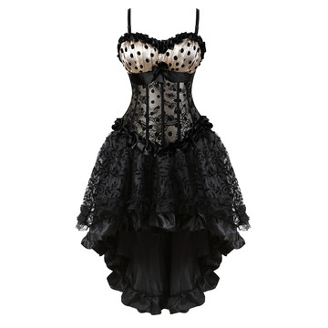 Corsets Dresss for Women Steampunk Gothic Padded Korsage Sexy Strap Polka DOTS Bustier with Tutu Skirt Party Clubwear Plus Size
