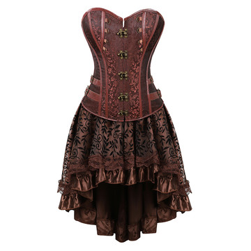 Grebrafan Steampunk Faux Leather Corsets with Fluffy Pleated Layered Tutu Skirt