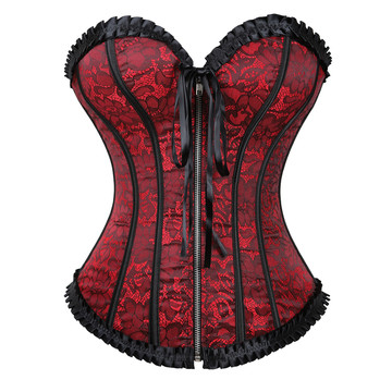 Corsets and Bustiers Women Sexy Burlesque Floral Pleated Trim Corselet Plus Size Zip Boned Vintage Carnival Party Clubwear