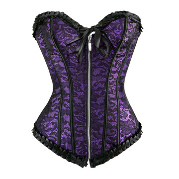 Corsets and Bustiers Women Sexy Burlesque Floral Pleated Trim Corselet Plus Size Zip Boned Vintage Carnival Party Clubwear