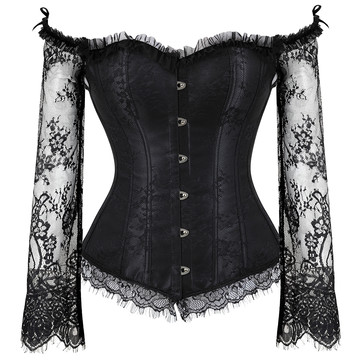 Corset Women Breathable Bustier Lace Up Bodyshaper Long Sleeves Pirate Corsetto Valentine Special Night Honeymoon Party Clubwear